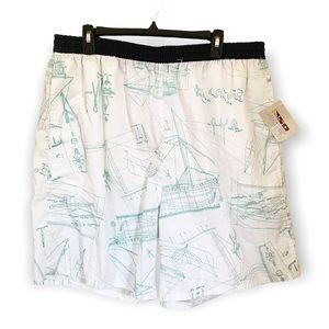 RARE VTG Signage Boat Blueprint Toile Nautical Mens Swim Trunks Size XL